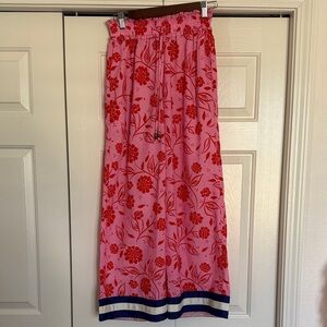 THML red and pink floral high waist pants with blue white trim
